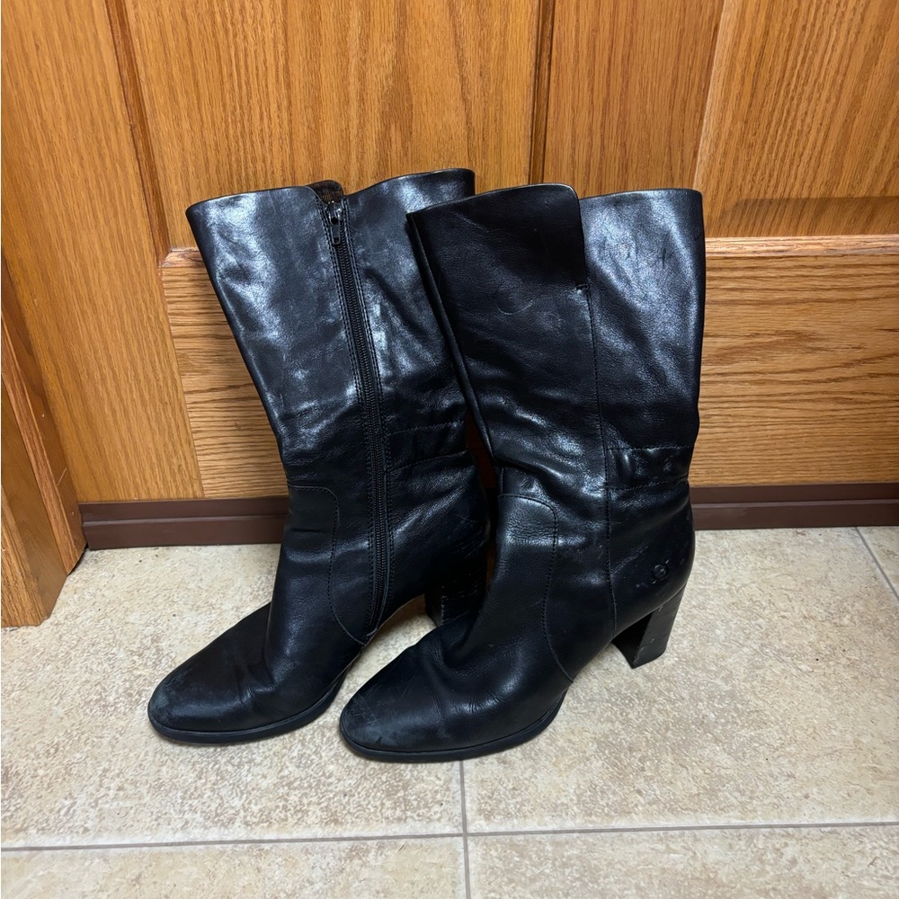 Born Black Leather Heeled Boots